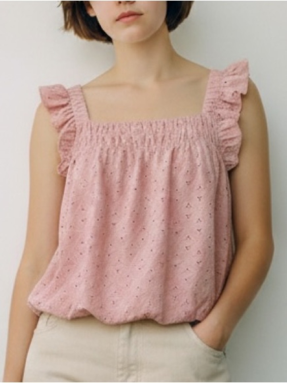 PerSeption Concepts Sleeveless Pink Ruffle Eyelet Tank Top - Women SZ LRG EUC